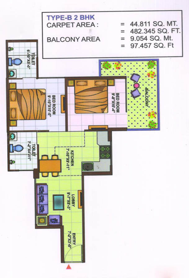 2bhk 482.345 sq.ft