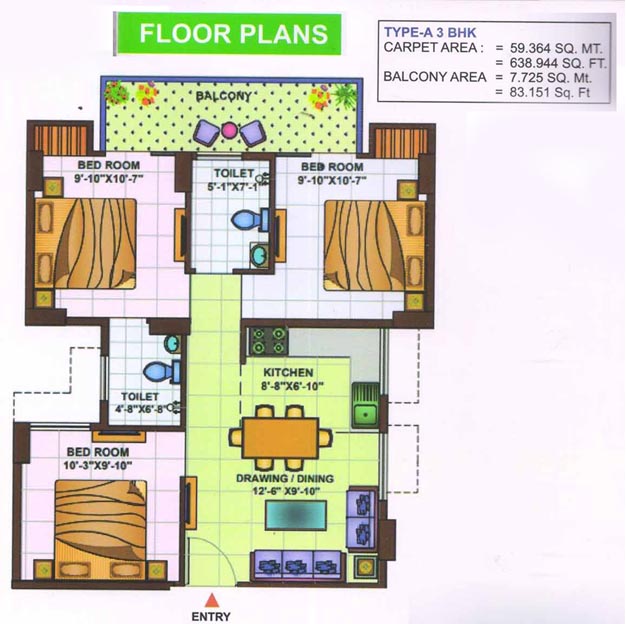 3bhk 638.944sq.ft