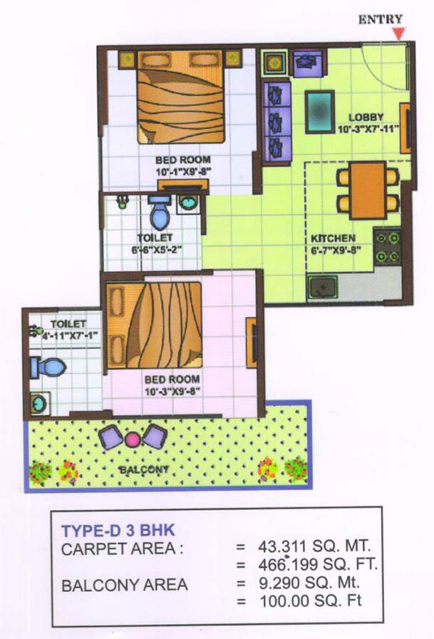 3bhk 466.199sq.ft